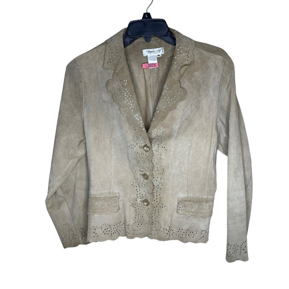 Coldwater Creek Jackets & Blazers - Coldwater Creek Suede Jacket Women’s PL Petite Large Tan Leather Boho Stitching